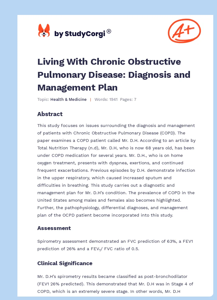 Living With Chronic Obstructive Pulmonary Disease: Diagnosis and Management Plan. Page 1