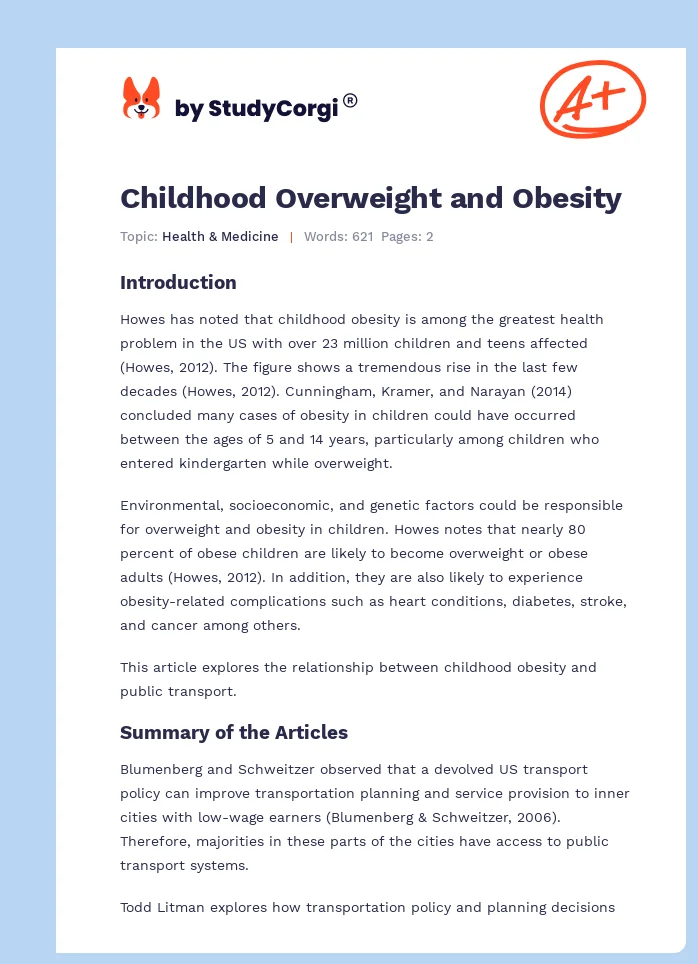Childhood Overweight and Obesity. Page 1