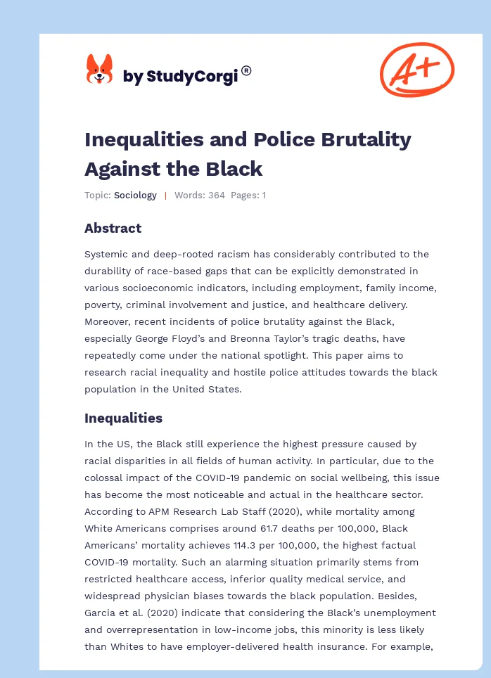 Inequalities and Police Brutality Against the Black. Page 1