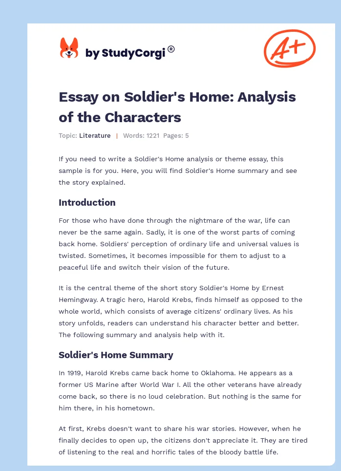 Essay on Soldier's Home: Analysis of the Characters. Page 1
