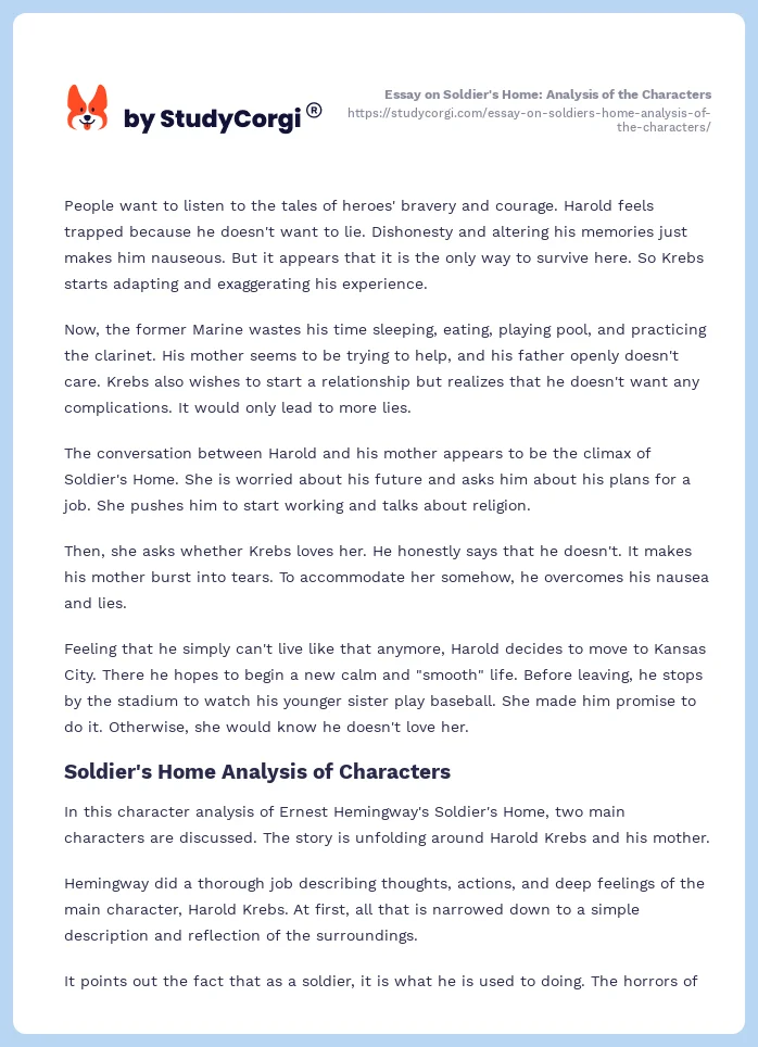Essay on Soldier's Home: Analysis of the Characters. Page 2