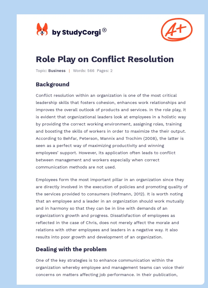Role Play on Conflict Resolution. Page 1
