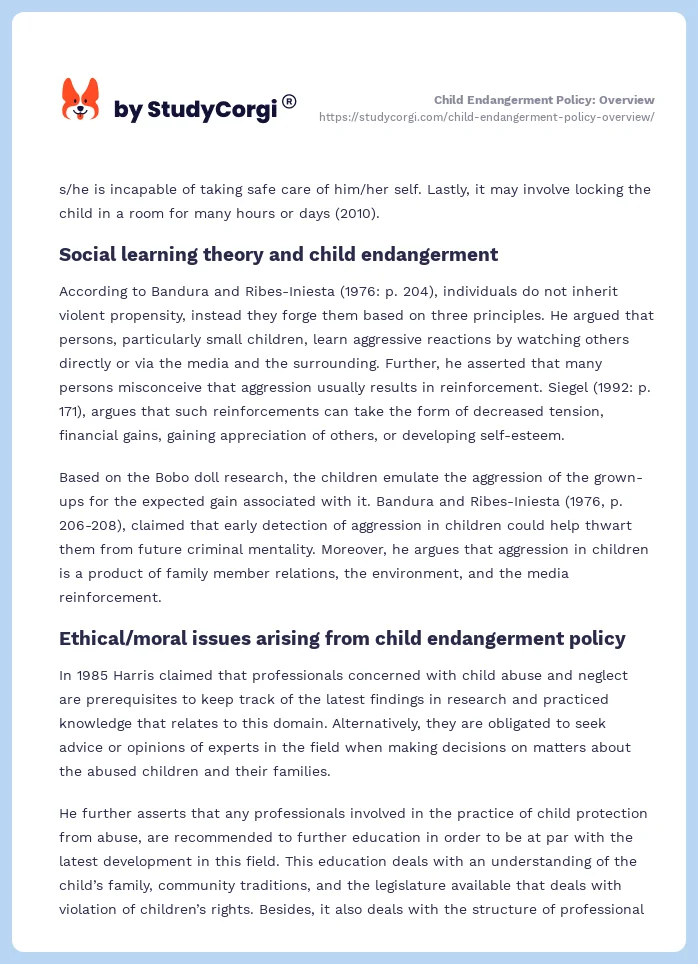 Child Endangerment Policy: Overview. Page 2