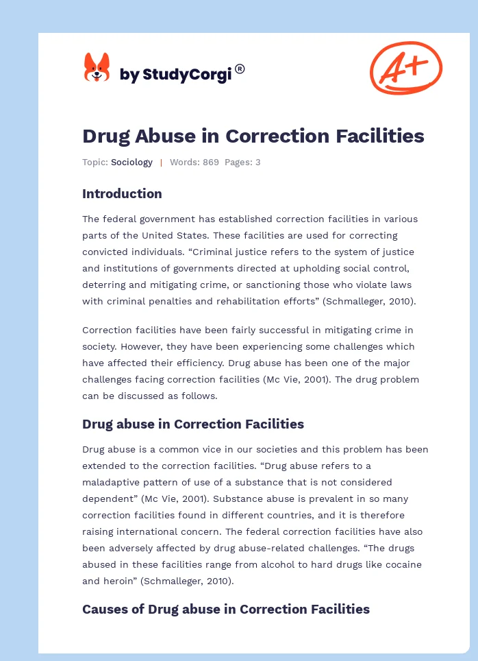 Drug Abuse in Correction Facilities. Page 1