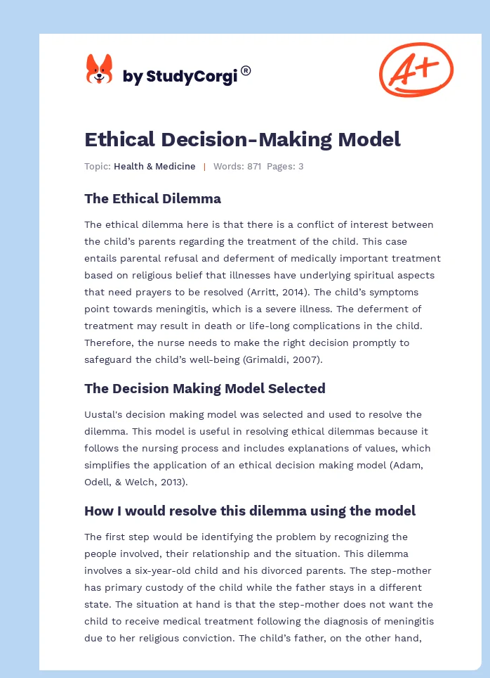 Ethical Decision-Making Model. Page 1