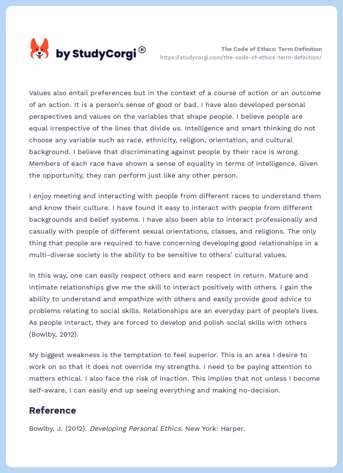 The Code of Ethics: Term Definition. Page 2