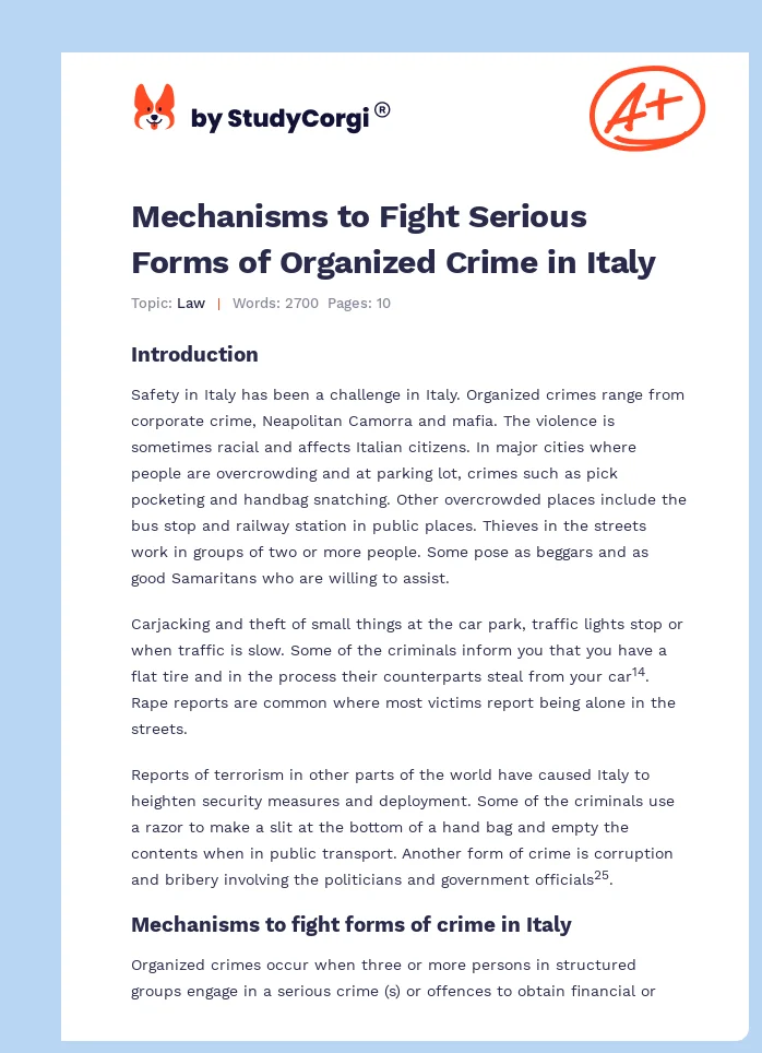 Mechanisms to Fight Serious Forms of Organized Crime in Italy. Page 1