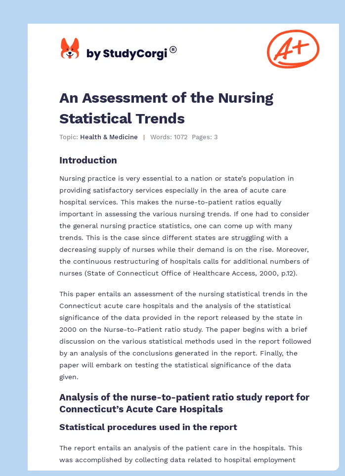 An Assessment of the Nursing Statistical Trends. Page 1
