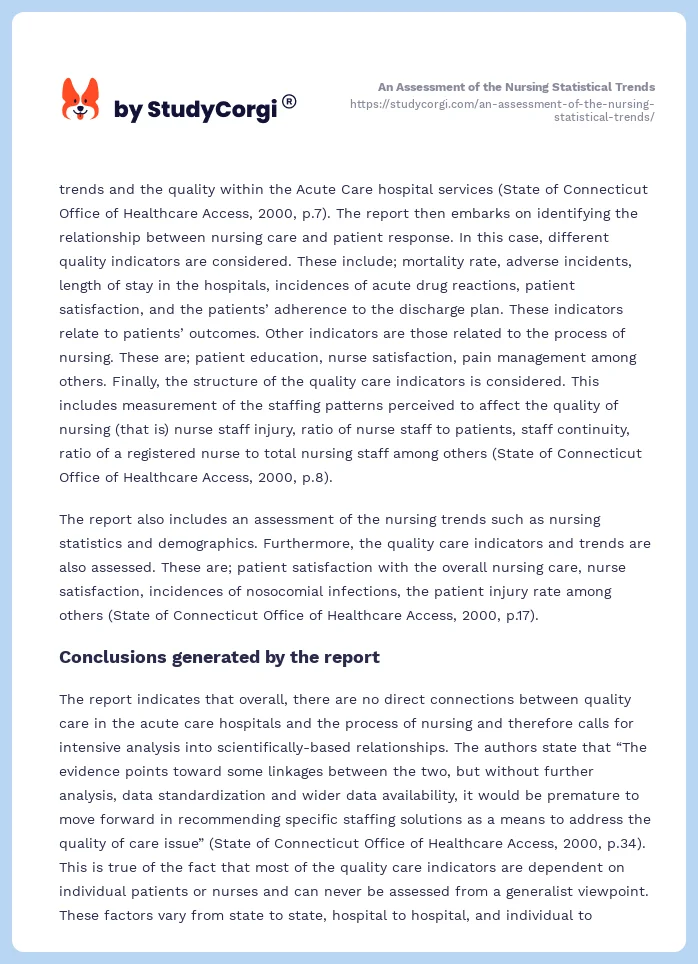 An Assessment of the Nursing Statistical Trends. Page 2