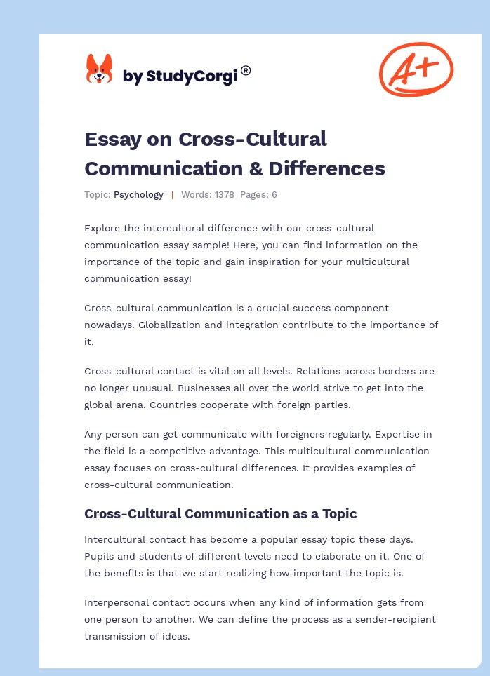Essay on Cross-Cultural Communication & Differences. Page 1