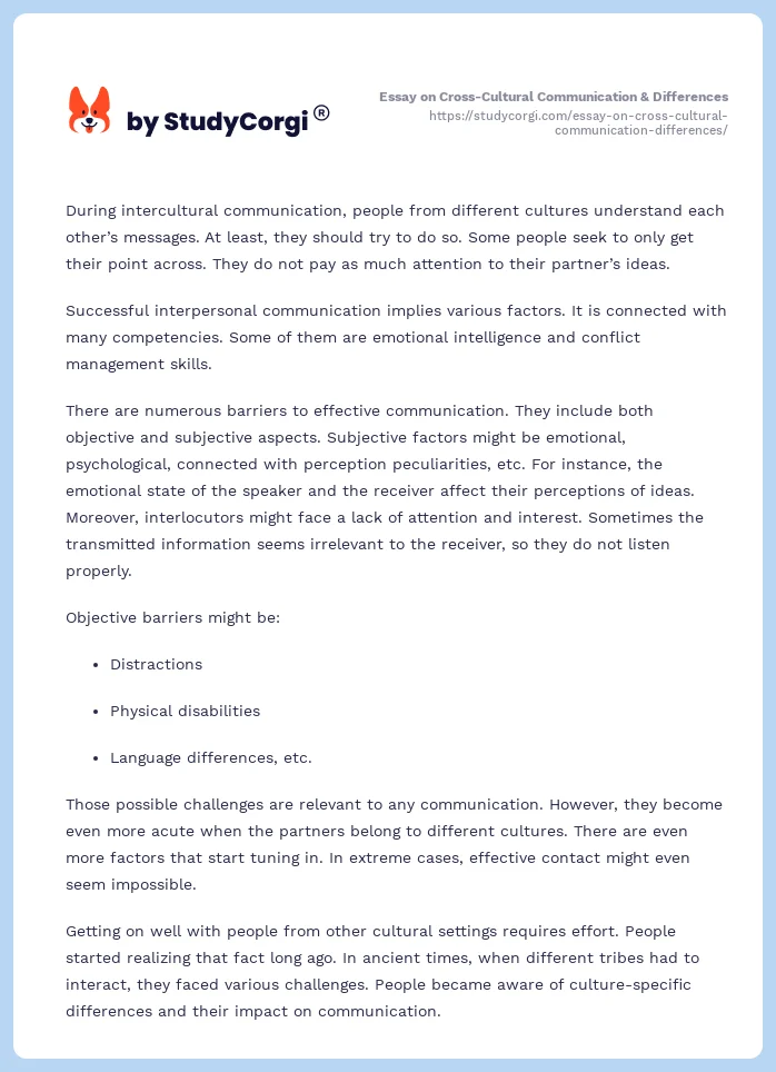 Essay on Cross-Cultural Communication & Differences. Page 2