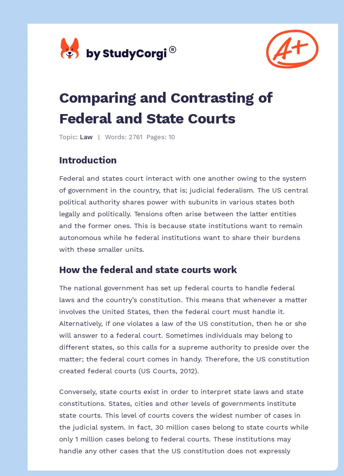Comparing and Contrasting of Federal and State Courts. Page 1