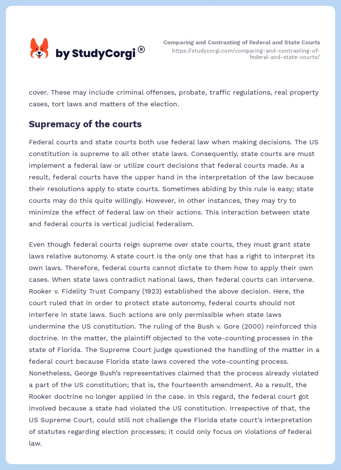 Comparing and Contrasting of Federal and State Courts. Page 2