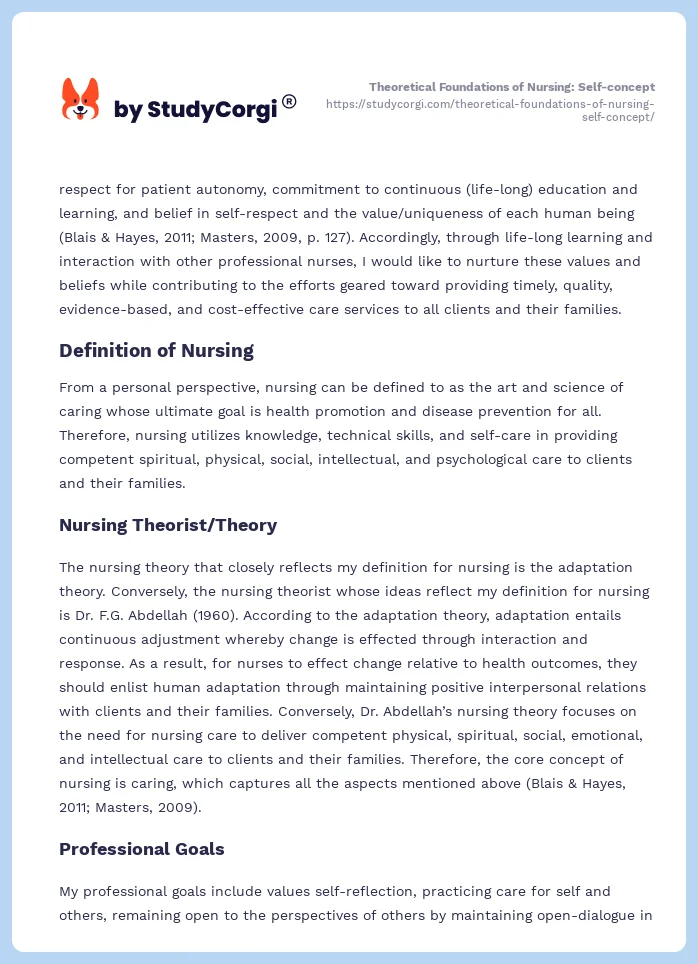Theoretical Foundations of Nursing: Self-concept. Page 2