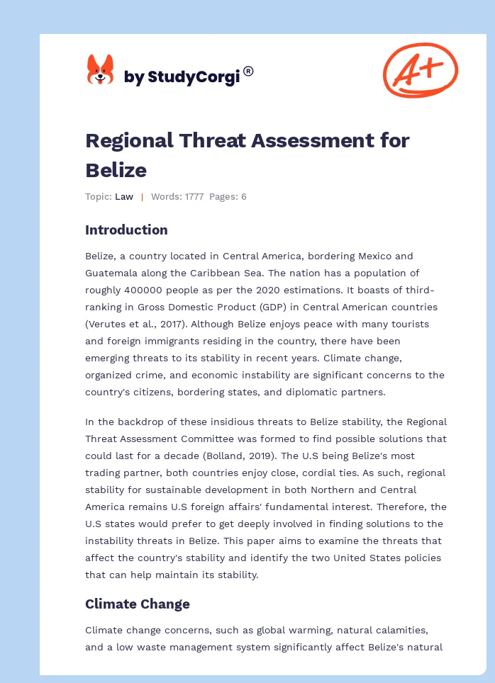 Regional Threat Assessment for Belize. Page 1