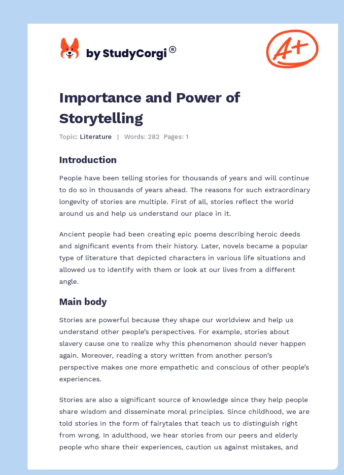 Importance and Power of Storytelling. Page 1