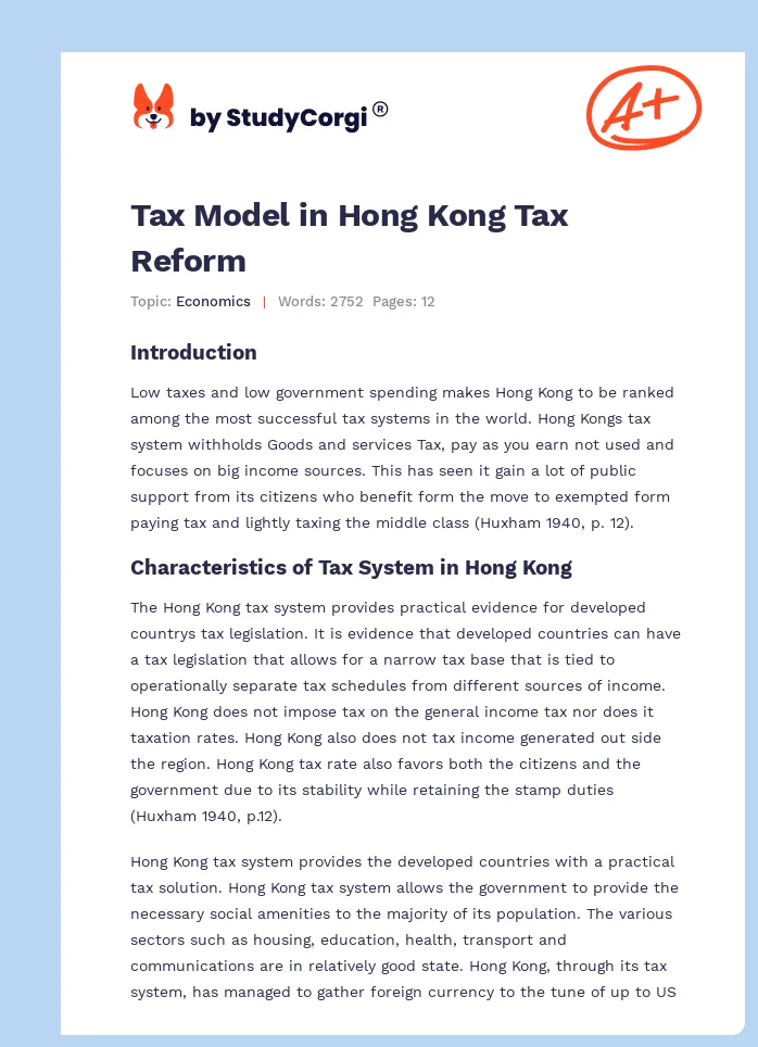 Tax Model in Hong Kong Tax Reform. Page 1