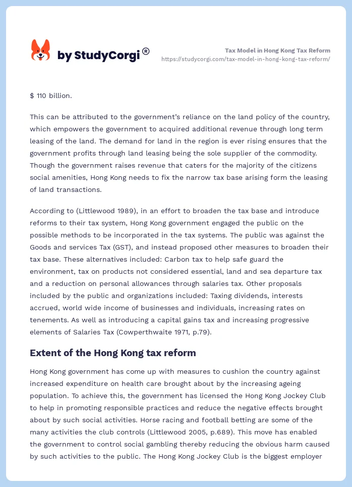 Tax Model in Hong Kong Tax Reform. Page 2