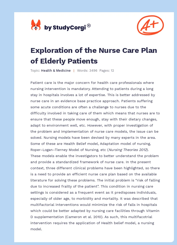 Exploration of the Nurse Care Plan of Elderly Patients. Page 1
