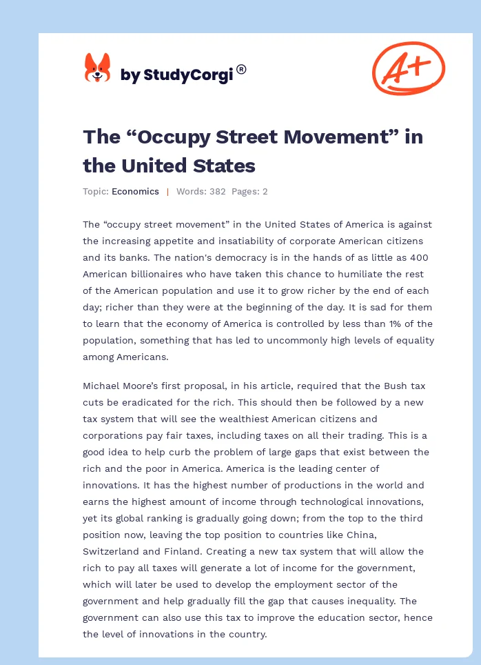 The “Occupy Street Movement” in the United States. Page 1