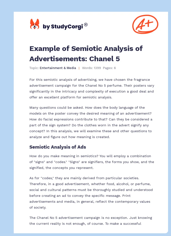 Example of Semiotic Analysis of Advertisements: Chanel 5. Page 1