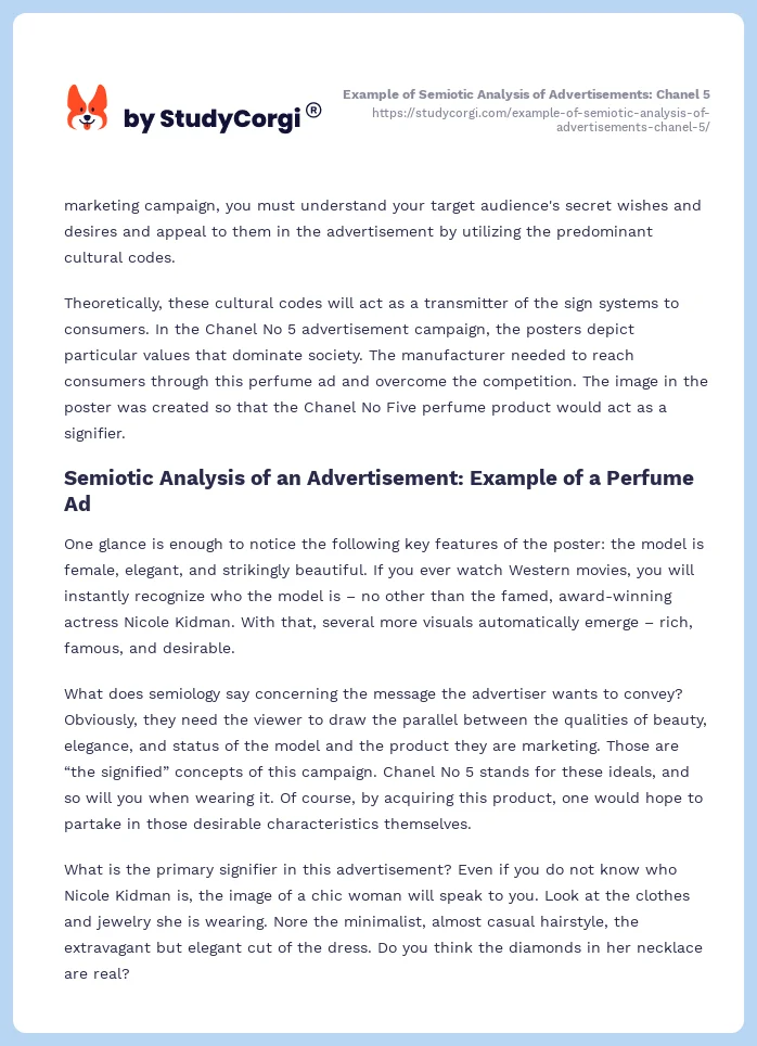 Example of Semiotic Analysis of Advertisements: Chanel 5. Page 2