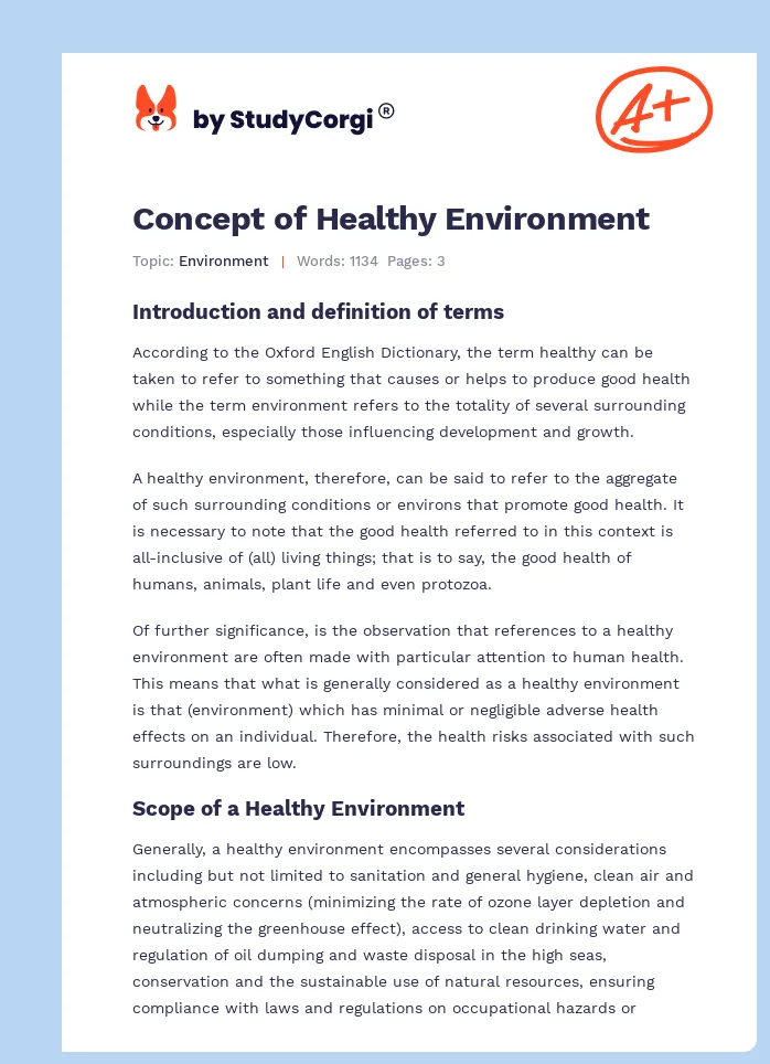 Concept of Healthy Environment. Page 1