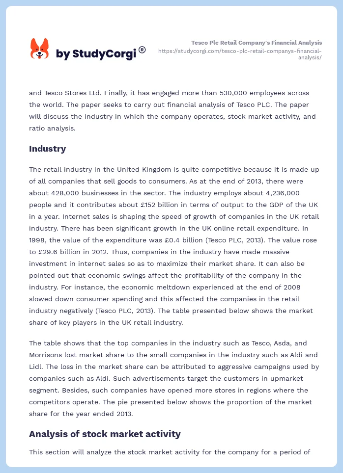 Tesco Plc Retail Company's Financial Analysis. Page 2