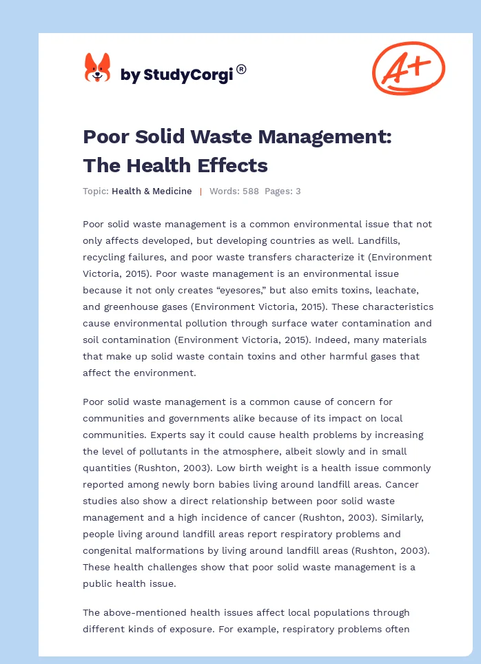 Poor Solid Waste Management: The Health Effects. Page 1