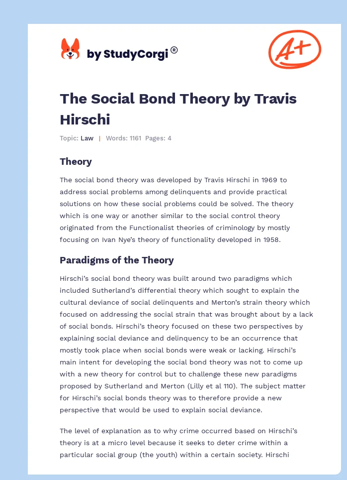 The Social Bond Theory by Travis Hirschi. Page 1