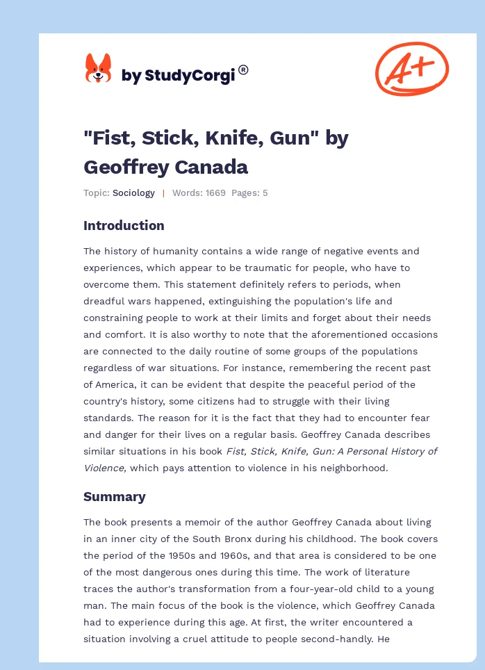 "Fist, Stick, Knife, Gun" by Geoffrey Canada. Page 1