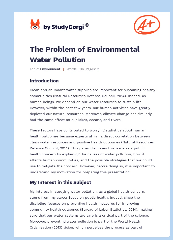 The Problem of Environmental Water Pollution. Page 1