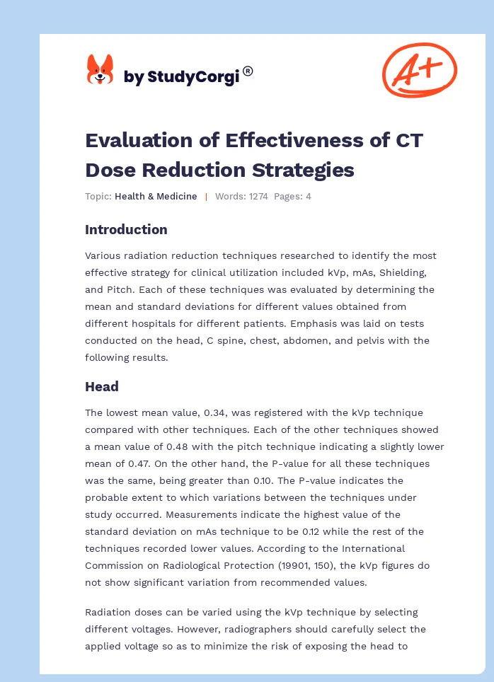 Evaluation of Effectiveness of CT Dose Reduction Strategies. Page 1