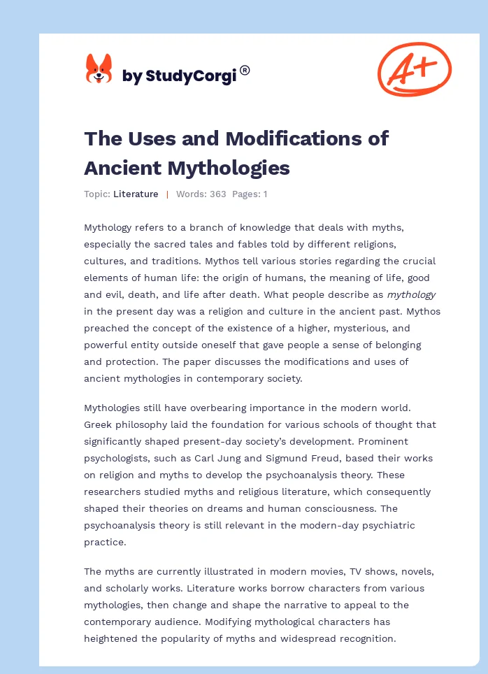 The Uses and Modifications of Ancient Mythologies. Page 1