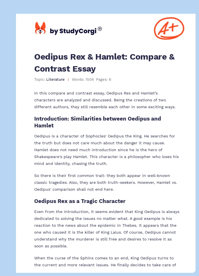 Oedipus Rex & Hamlet: Compare & Contrast Essay. Page 1