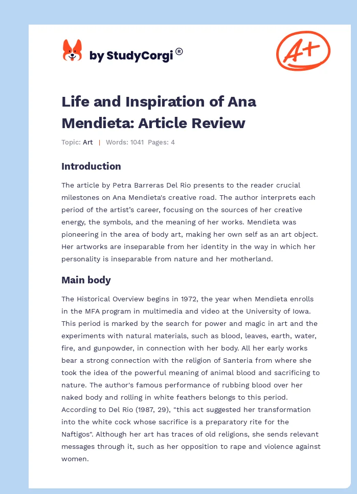 Life and Inspiration of Ana Mendieta: Article Review. Page 1