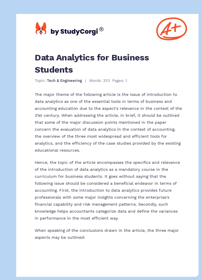 Data Analytics for Business Students. Page 1
