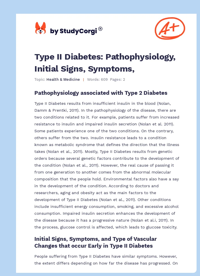 Type II Diabetes: Pathophysiology, Initial Signs, Symptoms,. Page 1