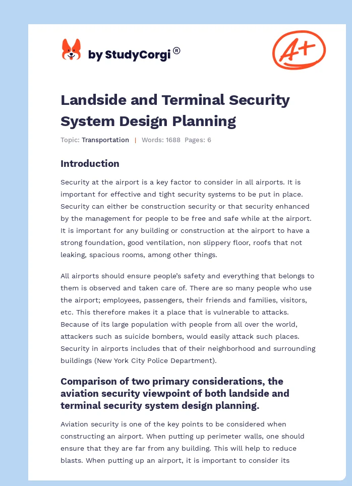 Landside and Terminal Security System Design Planning. Page 1