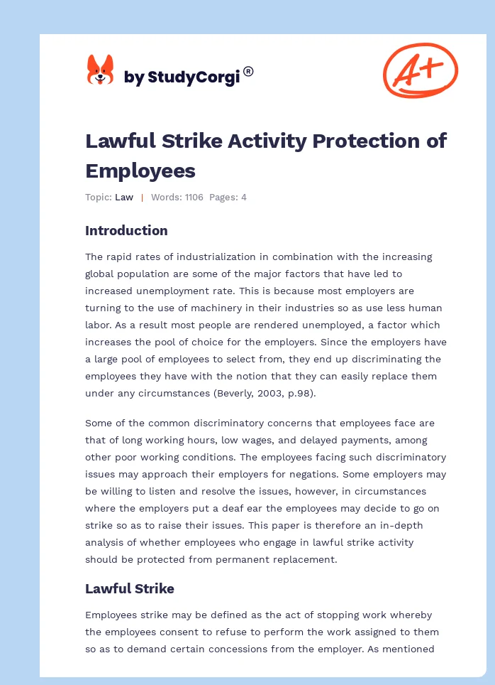 Lawful Strike Activity Protection of Employees. Page 1