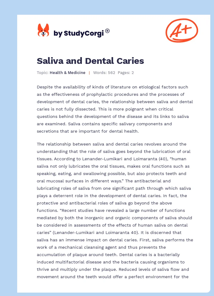 Saliva and Dental Caries. Page 1