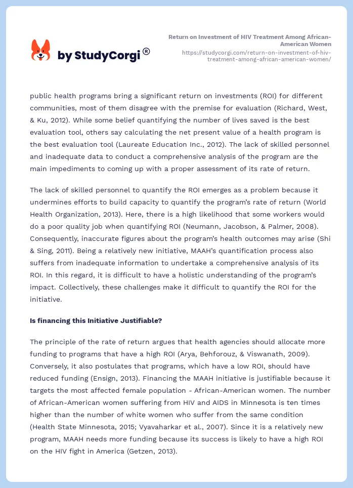 Return on Investment of HIV Treatment Among African-American Women. Page 2