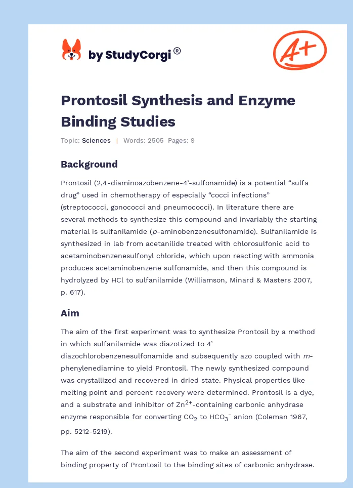 Prontosil Synthesis and Enzyme Binding Studies. Page 1