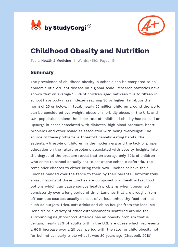 Childhood Obesity and Nutrition. Page 1