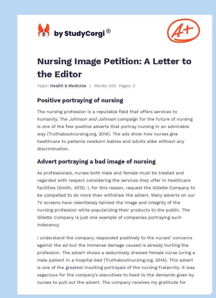 Nursing Image Petition: A Letter to the Editor. Page 1
