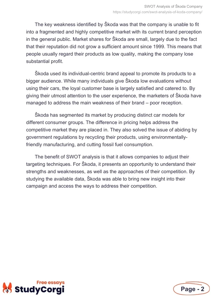 SWOT Analysis of Škoda Company. Page 2