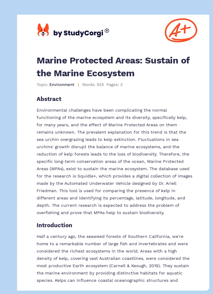 Marine Protected Areas: Sustain of the Marine Ecosystem. Page 1