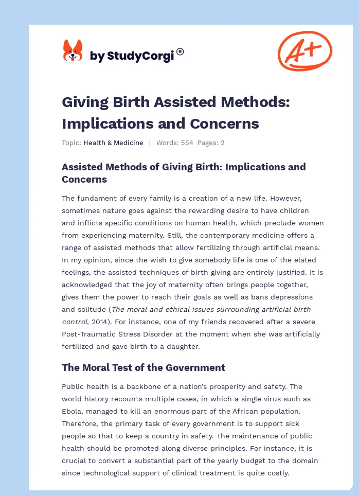 Giving Birth Assisted Methods: Implications and Concerns. Page 1