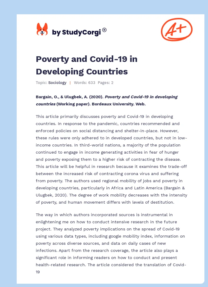 Poverty and Covid-19 in Developing Countries. Page 1