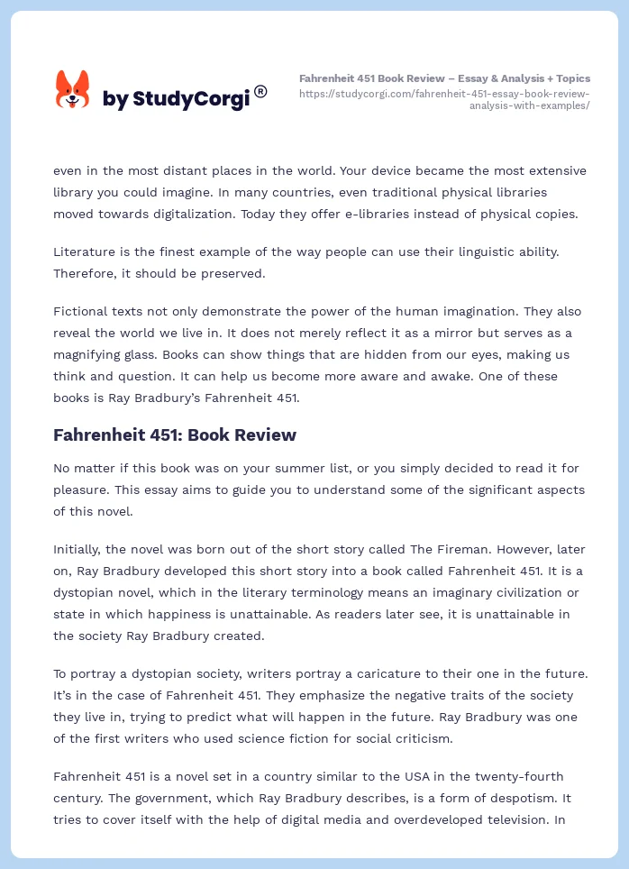 Fahrenheit 451 Book Review – Essay & Analysis + Topics. Page 2